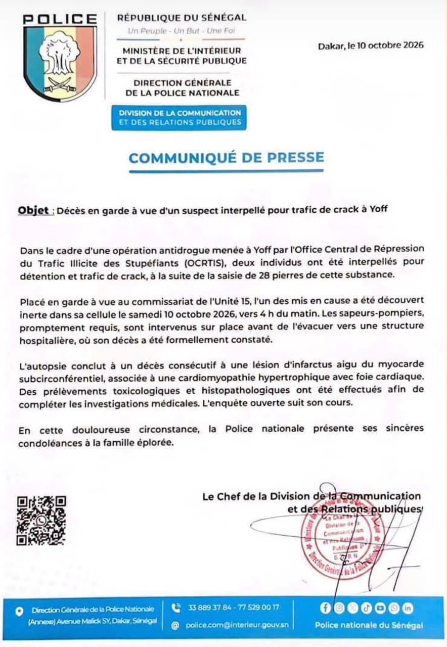​Yoff : interpellé pour trafic de crack, un suspect meurt en garde à vue
