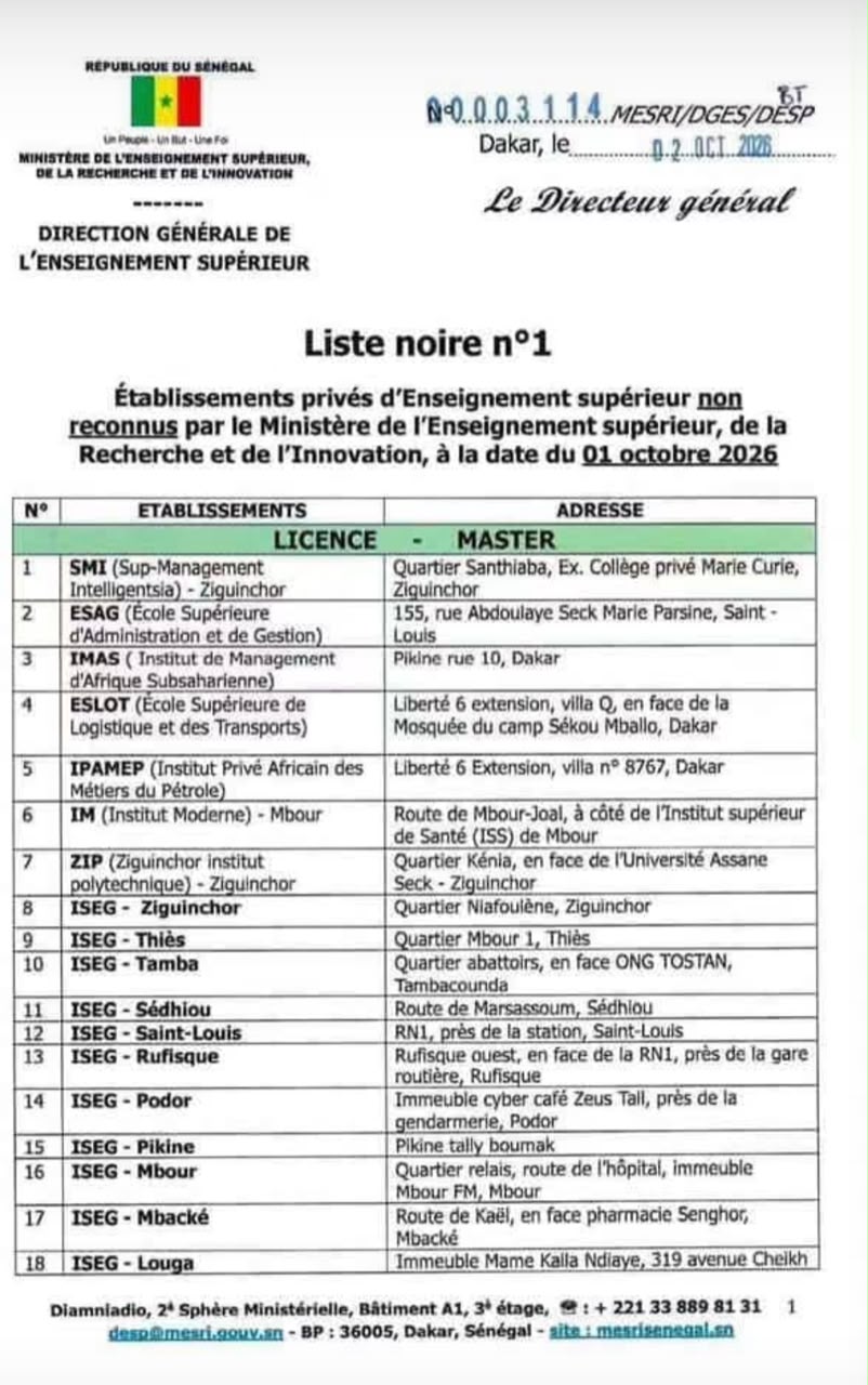 Enseignement supérieur : la DGES dévoile une « liste noire » de 34 établissements et antennes non reconnus